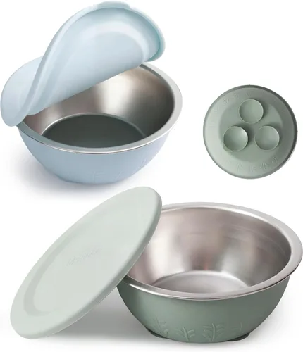 Miniatura 11 de Moonkie Cuencos para bebés con succión, cuencos de acero inoxidable y silicona para niños pequeños con tapas, diseño de una sola pieza sin costuras