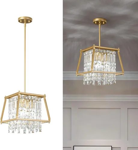 Miniatura 29 de LMQNINE Candelabro Moderno para Vestíbulo, Candelabro de Cristal Dorado Lámpara Colgante de Entrada, Candelabros Redondos de Altura Ajustable