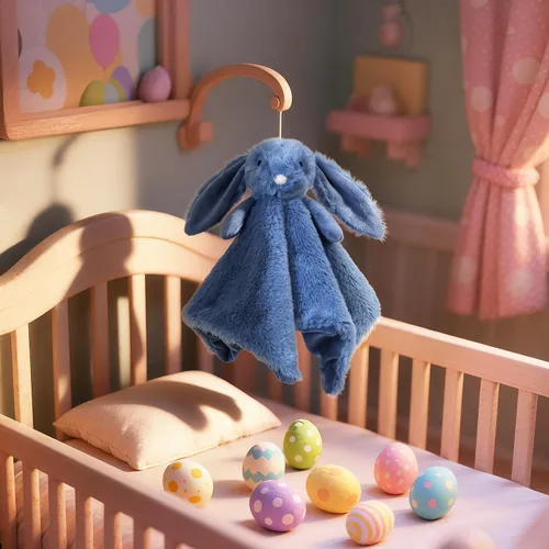 Miniatura 2 de Manta de felpa con animales de peluche de Apricot Lamb, conejo azul marino, manta de personaje para guardería de bebé, lujosa mantita acogedora