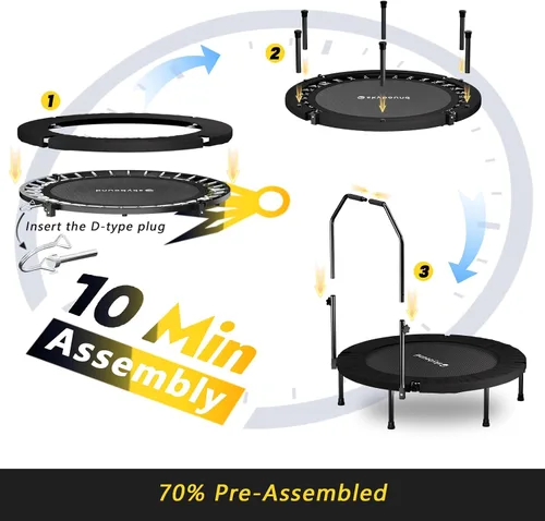 Miniatura 5 de SkyBound Rebounder Trampoline for Adults - Indoor Mini Trampoline with Bar, Fitness Rebounder with 3 Adjustable Foam Handles, Exercise Trampoline