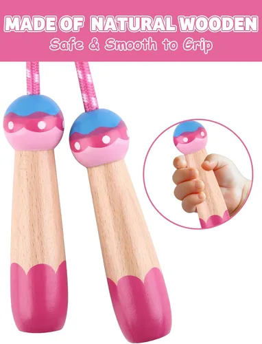 Miniatura 4 de Cuerda de Saltar para Niños, Lorvain Cuerda de Saltar Ajustable, Cuerdas de Saltar para Niños con Mango de Madera para Niñas y Niños, Cuerdas