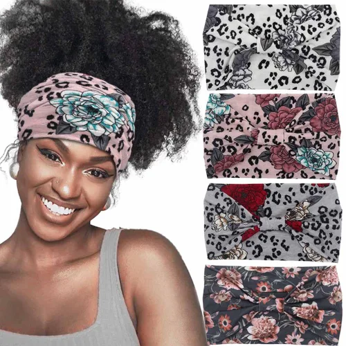 Miniatura 8 de Diademas bohemias de mariposa – Diademas elásticas con estampado floral anudado, turbante elástico para mujeres y niñas, paquete de 4 (mariposa C)
