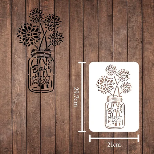 Miniatura 2 de FINGERINSPIRE Tarro de masón, plantilla floral de 11.7 x 8.3 in/11.6 x 8.3 pulgadas, de plástico, perfecto tarro de masón, plantillas de pintura