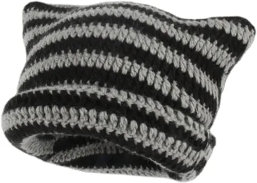 LaurelTree Gorros de ganchillo para mujer, gorros vintage para mujer, sombrero de zorro, accesorios de grunge, gorros holgados para mujer
