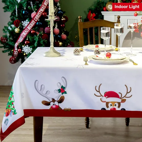 Miniatura 7 de Mantel Rectangular de Navidad de 60 x 102 Pulgadas - Cubierta de Mesa Rectangular Impermeable de Decoración Navideña Impresa para Nochevieja
