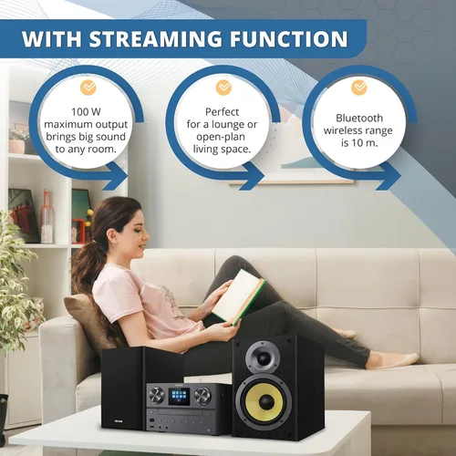 Miniatura 7 de Sistema estéreo Bluetooth y WiFi Philips para el hogar con reproductor de CD, Spotify, radio por Internet, radio FM, reproducción de MP3, agudos