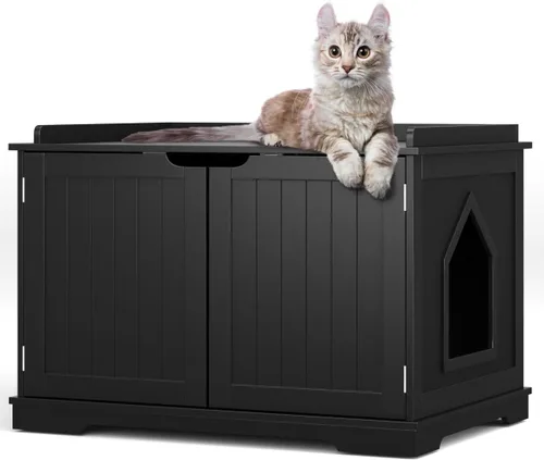 Muebles de caja de arena para gatos, caja de arena oculta para gatos de interior, amplios muebles de baño para gatos con divisor extraíble, fácil