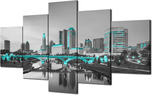 Miniatura 13 de Cawpom Arte de pared de Los Ángeles en blanco y negro, cuadro decorativo para pared, diseño de horizonte de Los Ángeles, póster de palmera, marco