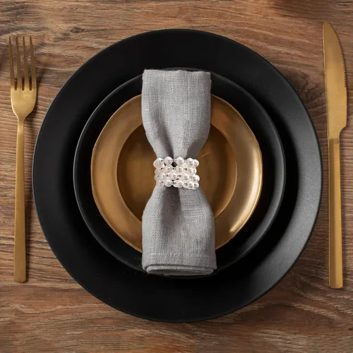 Miniatura 28 de Decozen Juego de 4 servilleteros blancos con diseño de perlas, festivo, decoración de mesa para vacaciones, bodas, cumpleaños, cocina, decoración