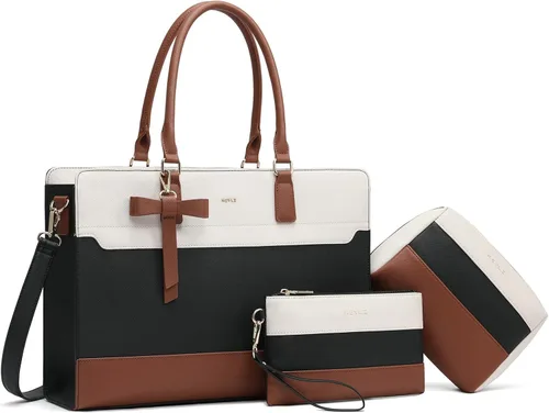Miniatura 9 de Keyli 3 unids bolsa para laptop para mujer, 15.6 pulgadas, cuero trabajo, trabajo, oficina, oficina, maletín de hombro