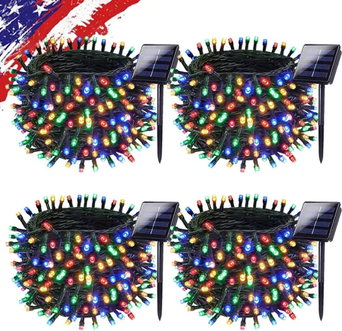Paquete de 4 tiras de luces solares mejoradas para exteriores, 400 luces LED de 132 pies para exteriores con 8 modos, IP65 impermeables para Luces