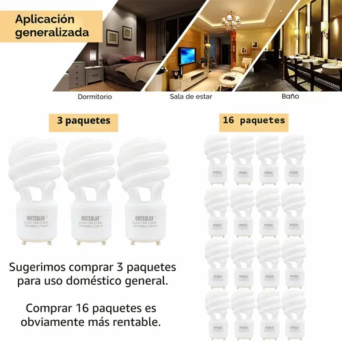 Miniatura 8 de 13 vatios T2 espiral CFL GU24 base de bombilla de luz de 2 clavijas 2700 K 900 lm 120 V 60 Hz Bombilla de Luz - Mini espiral de bloqueo giratorio