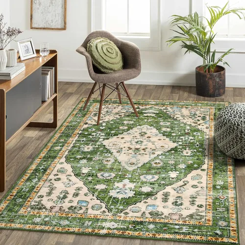 Miniatura 39 de Lahome Alfombra tribal bohemia de 2 x 3 pies, alfombra verde pequeña para entrada, suave, antideslizante, lavable, alfombra de baño bohemia de pelo