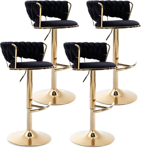 Miniatura 17 de Juego de 2 taburetes de bar de terciopelo giratorios con base de metal dorado, taburetes de bar modernos de altura de mostrador para cocina, pub