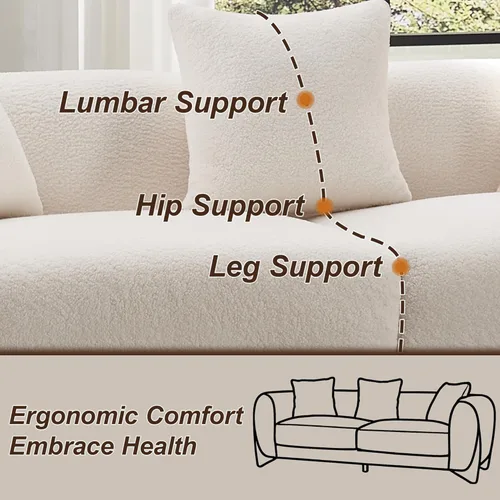 Miniatura 8 de Sofá Sherpa Boucle Moderno Tipo Nube de 3 Plazas de 87", Sofá con Patas de Madera Maciza, Asiento Extra Profundo de 25", Cómodo Sofá Tapizado