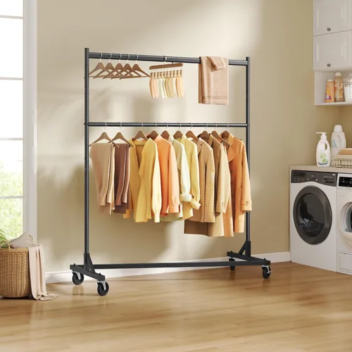 Miniatura 3 de Hoctieon Estante de doble barra Z, estantes de ropa rodantes con base en Z, perchero ajustable para ropa, perchero de pie para ropa de pie, perchero
