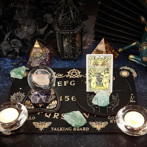 Miniatura 5 de CREATCABIN Kit de tablero de madera para el espíritu, 3 piezas, soporte para cartas de tarot, juego de tablero de adivinación de polilla