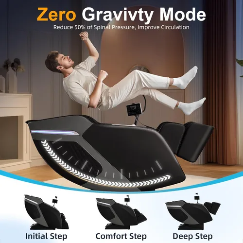 Miniatura 5 de Silla de masaje 4D de cuerpo completo de lujo, reclinable Shiatsu de gravedad cero SL-Track, 18 modos automáticos y 6 técnicas de masaje