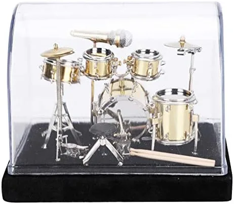 Pssopp Mini modelo de batería de regalo, juego de batería de instrumentos musicales en miniatura, kit de batería de exhibición, modelo, mini adornos