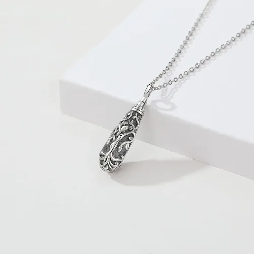 Miniatura 130 de Collar con colgante de urna de cenizas de cremación y árbol de la vida para mujer, plata de ley US1