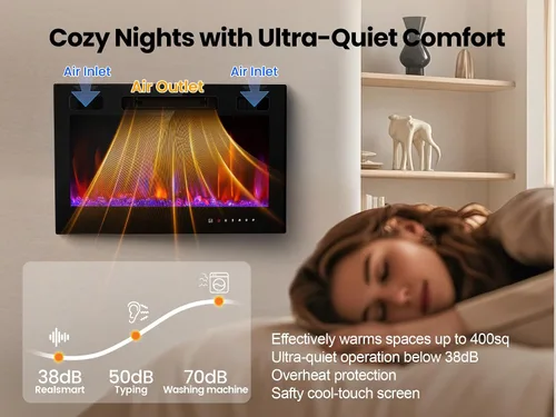 Miniatura 5 de Chimenea eléctrica de inserción Realsmart de 30" 1500W, chimeneas de pared montadas, calentadores empotrados, aptas para 2 X 6 stub, control remoto