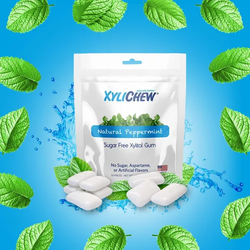 Miniatura 3 de Xylichew Goma de mascar 100% xilitol sin OMG, sin aspartamo, sin gluten y sin azúcar, cuidado bucal natural, alivia el mal aliento y la boca seca