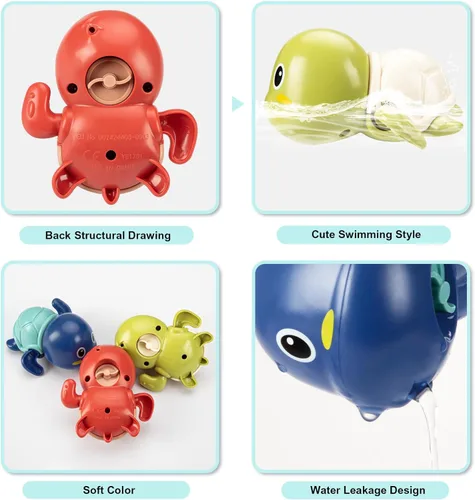 Miniatura 5 de TOHIBEE Juguetes de Baño, Juego de 3 Lindas Tortugas Nadadoras de Baño para Niños Pequeños de 1 a 3 años, Nuevos Juguetes de Agua de Bañera