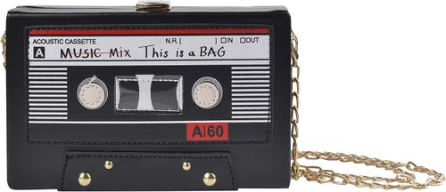 QZUnique Bolso de hombro en forma de cinta con grabador de radio PU Crossbody bolso de noche retro para mujer, bolso de mano