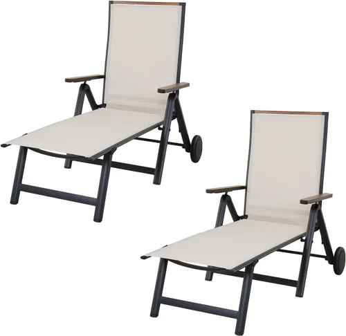Miniatura 14 de Grand patio Sillón de mimbre para exteriores de 4 posiciones ajustable plegable de aluminio para patio, tumbona con cojín beige