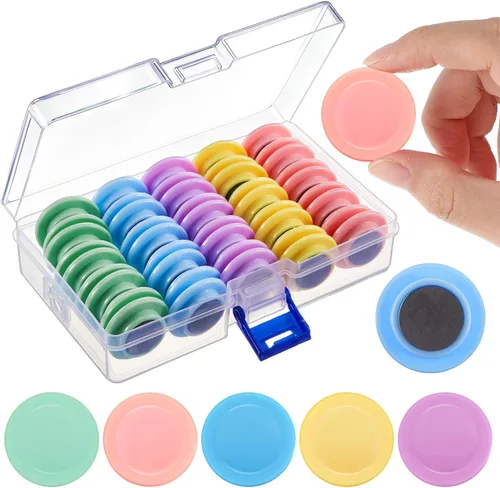 Miniatura 14 de Outus 45 imanes redondos negros para pizarra blanca de 1.2 in, imanes para refrigerador para el regreso a clases, mini nevera, suministros
