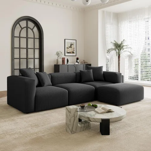 Miniatura 11 de Acanva - Sofá modular convertible de corduroy en forma de L, 4 plazas con combinación libre de esquina, convertible a cama diurna, sofá amplio