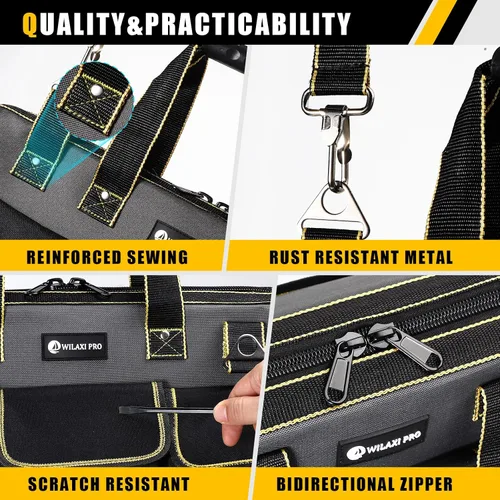 Miniatura 6 de Bolsa de herramientas de 20 pulgadas para hombres con base moldeada impermeable, bolsa de boca ancha de alta capacidad, bolsas de herramientas