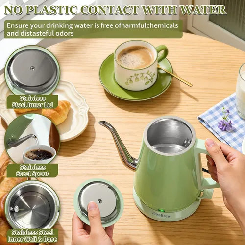 Miniatura 2 de Hervidor eléctrico de cuello de cisne de 0.8 L, acero inoxidable de ebullición rápida de 1200 W, apagado automático, hervidor de precisión para café
