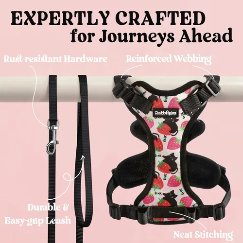 Miniatura 7 de rabbitgoo Cat Harness and Leash Set, Escape Proof Vest, XXS, Berry Pounce Soft Breathable Mesh, No-choke Adjustable Fit, Snap Buckles, Sturdy