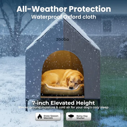 Miniatura 3 de Zooba Casa para perros 2 en 1 de 29 pulgadas para perros medianos, casa elevada para perros al aire libre e interior, refugio elevado para mascotas
