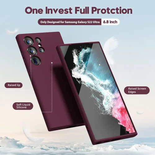 Miniatura 3 de oakxco Funda para teléfono Samsung Galaxy S22 Ultra de silicona líquida, linda funda delgada y fina de goma suave TPU lisa y suave para mujeres