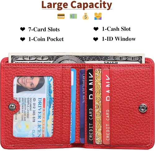Miniatura 3 de SENDEFN Monedero de piel auténtica para mujer, tarjetero con bloqueo RFID, Z-Rojo, Monedero pequeño