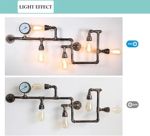 Miniatura 2 de Aplique de pared de tubería de agua industrial, lámpara de montaje en pared punk de vapor, lámpara de pared fresca de 35.4 pulgadas para dormitorio