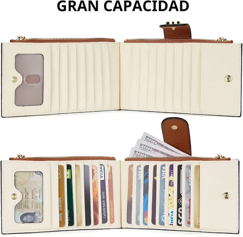 Miniatura 6 de BOSTANTEN - Carteras de cuero para mujer grandes con bloqueo RFID, billetera delgada de dos pliegues con bolsillo con cremallera, Grande, Minimalista