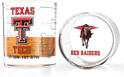 Greenline Goods Texas Tech University Red Raiders College - Vasos de whisky (juego de 2), 10 onzas, logotipo a todo color + mapa del campus