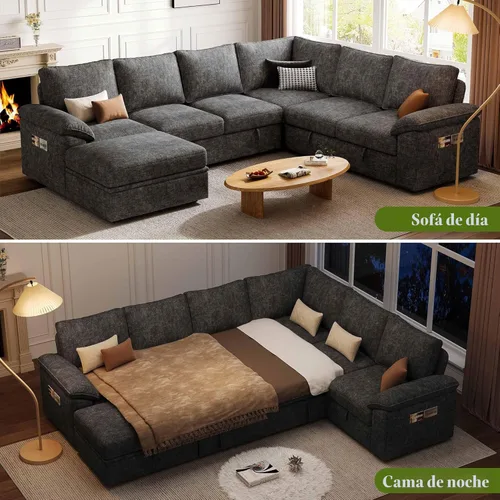 Miniatura 4 de Sofá cama modular de 108 pulgadas con cama extraíble, sofá modular en forma de U de 7 asientos con almacenamiento, sofás seccionales para sala