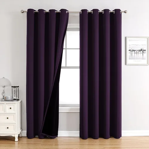 Miniatura 18 de ChrisDowa - Cortinas 100% opacas, para dormitorio, con forro negro, 2 capas gruesas, aislamiento térmico y ojales, 63 pulgadas de largo, juego de 2