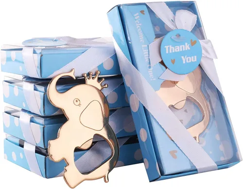 Miniatura 8 de 16 piezas de recuerdos de fiesta de baby shower para invitados, corona de elefante, abrebotellas, regalos de devolución de baby shower, bautismo