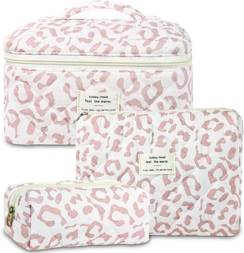 Miniatura 15 de GISMTR 3 Bolsas de Maquillaje Acolchadas de Algodón Grandes de Viaje Bolsa de Cosméticos Bolsa de Maquillaje Coqueta Bonita Bolsa de Tocador Floral