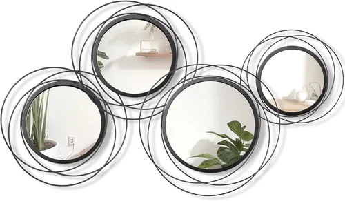 Miniatura 2 de Hicarer 4 piezas de espejo circular redondo decorativo moderno anillo de arte de pared espejo de metal montado en la pared para dormitorio, sala