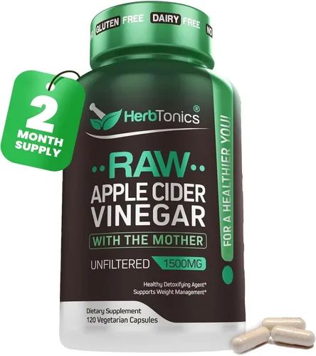 Miniatura 10 de Herbtonics Cápsulas de vinagre de sidra de manzana crudo de 1500 mg con la madre Píldoras ACV sin filtrar para aliviar la hinchazón, la digestión