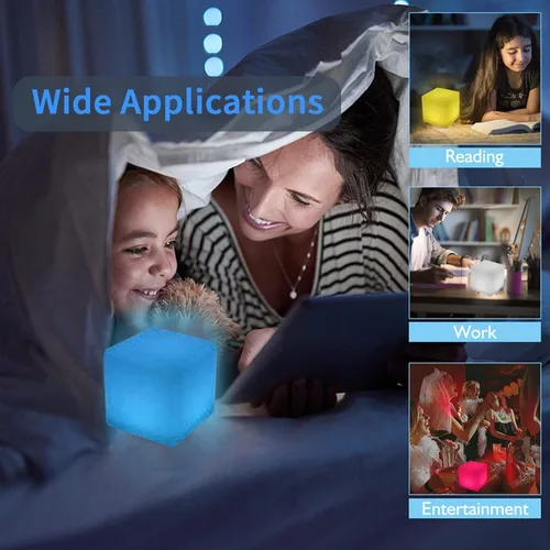 Miniatura 7 de Luz LED en cubo, luz nocturna inalámbrica de 4 pulgadas para niños, lámpara de estado de ánimo recargable con 16 colores cambiantes, cubo cósmico