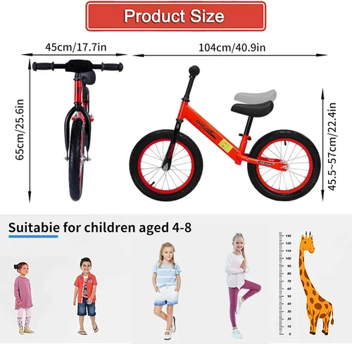 Miniatura 6 de Bicicleta de equilibrio de 16 pulgadas para niños de 4, 5, 6, 7, 8 años, bicicletas sin pedales, bicicleta de entrenamiento con asiento ajustable