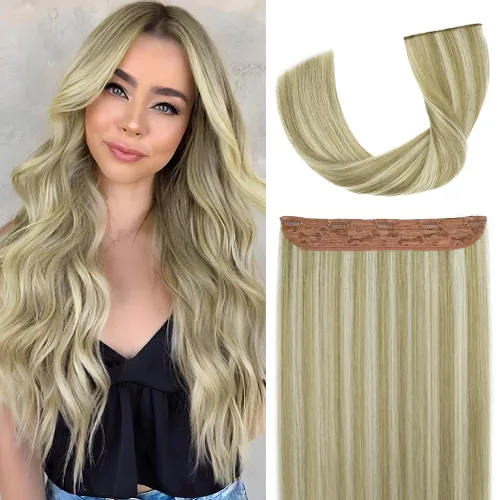 Winsky Extensiones de cabello de cabello humano real - Una pieza con reflejos rubios, extensiones de cabello Remy con clip para mujeres (14 #17A-60A