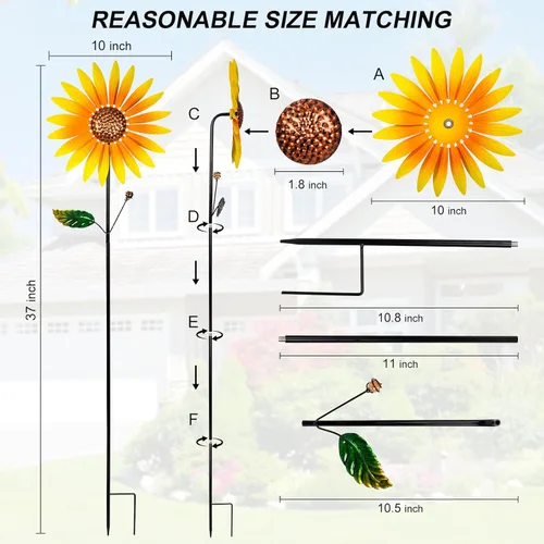 Miniatura 4 de 2 paquetes de giradores de viento para exteriores, decoración de girasol girador de viento para patio, molinetes, giradores de viento para patio